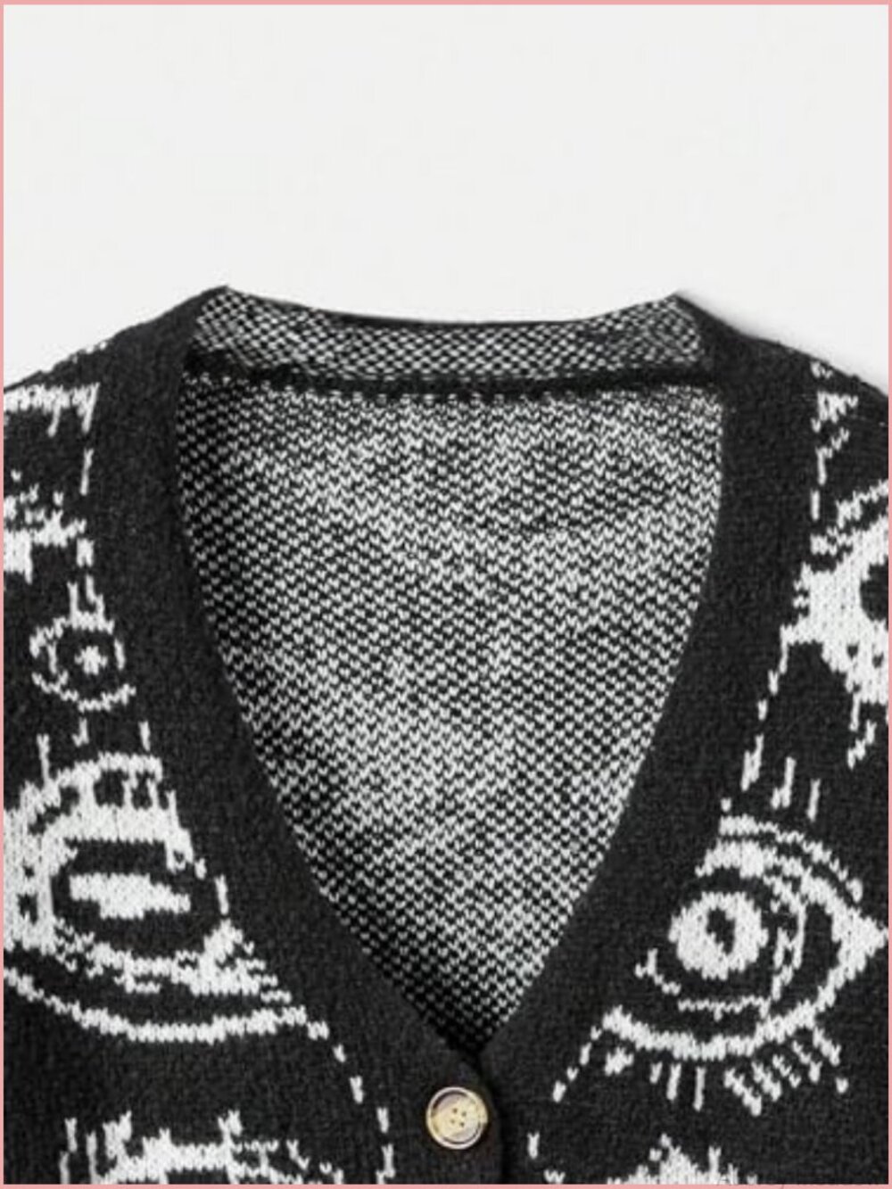 Oversized Graphic Button Down V Neck Drop Shoulder Long Sleeve Cardigan - Picture 3 of 5